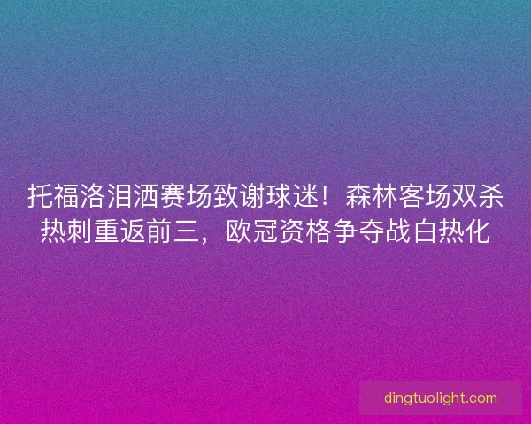 托福洛泪洒赛场致谢球迷！森林客场双杀热刺重返前三，欧冠资格争夺战白热化