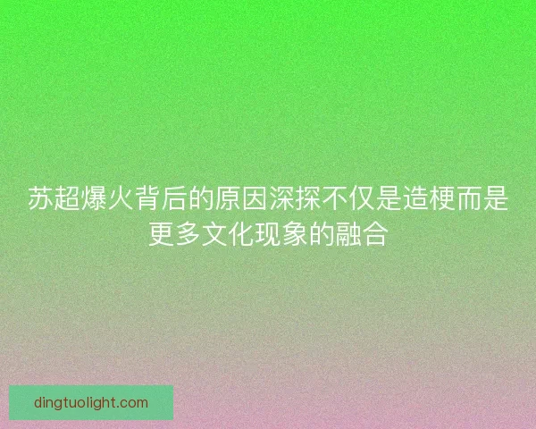 苏超爆火背后的原因深探不仅是造梗而是更多文化现象的融合